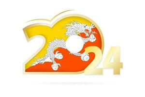 Year 2024 with Bhutan Flag pattern. vector