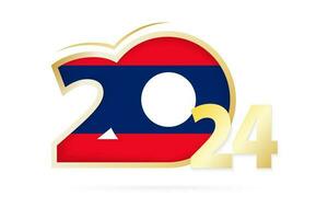 Year 2024 with Laos Flag pattern. vector