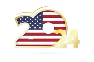 Year 2024 with USA Flag pattern. vector