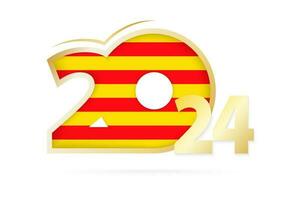 Year 2024 with Catalonia Flag pattern. vector