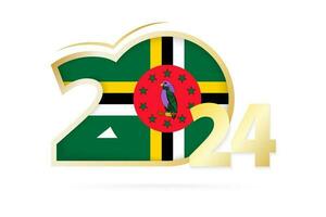 Year 2024 with Dominica Flag pattern. vector