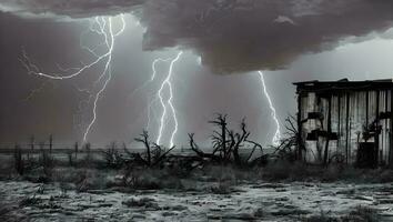 Stormy weather and lightning natural disaster phenomenon photo