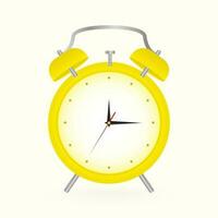 Yellow alarm clock on a pastel yellow background. Vector clock in flat style.