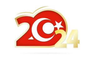 Year 2024 with Turkey Flag pattern. vector