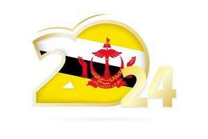 Year 2024 with Brunei Flag pattern. vector