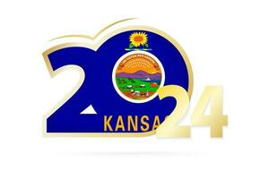 Year 2024 with Kansas Flag pattern. vector