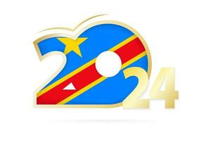 Year 2024 with DR Congo Flag pattern. vector