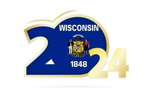 Year 2024 with Wisconsin Flag pattern. vector