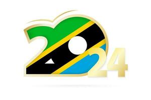 Year 2024 with Tanzania Flag pattern. vector