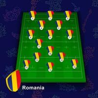 Romania national rugby team on the rugby field. Illustration of players position on field. vector