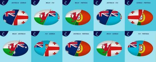 Rugby versus icons for Pool C of international rugby tournament 2023, all games of pool C. vector