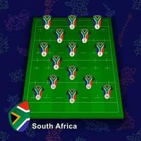 South Africa national rugby team on the rugby field. Illustration of players position on field. vector