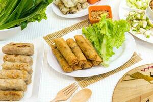 Vietnam food. Spring rolls  with sweet chili sauce. Asian cuisine. photo