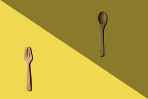 wooden spoon and fork, light and shadow Top view with space for your recipes. photo