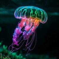 Colorful Jellyfish With Sunlight Glimmering Through Water, Generative AI photo