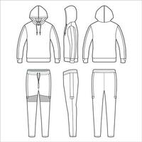 Tracksuit top and bottom flat sketch template vector