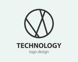 Geometric vector logo in a circle. High tech style logotype for nano technology, cryptocurrency and mobile applications in a simple linear design.