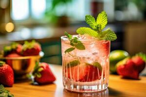 strawberry mojito in the kitchen table Food Photography AI Generated photo