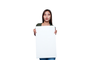 Beautiful Asian woman holding an empty board and smiling png