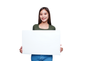 Beautiful Asian woman holding an empty board and smiling png