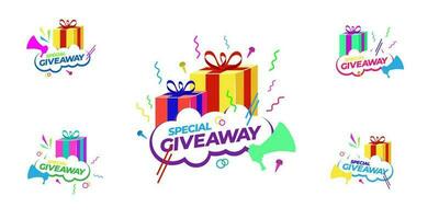 Giveaway Banner Set Template Of Gift Boxes And Button. Giveaway Banner Template, Gift Box vector