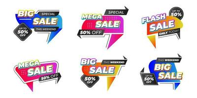 Set of Sale Element badges With Modern Text Effect For Template banner shopping badges, Sale tags and labels. sale, discount, shop, sale Elements design With Gradient color concept vector