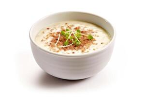 onion soup cream white isolated background Food Photography AI Generated photo