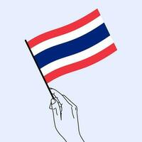 mujer mano participación Tailandia bandera en su mano con línea Arte estilo. vector ilustración