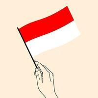 Woman hand holding indonesian flag in her hand with line art style. Vector illustration