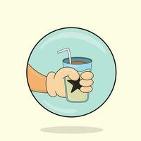 Cartoon hand holding a glass in a vector illustration