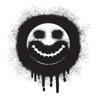 Smiling face emoticon graffiti with black spray paint vector