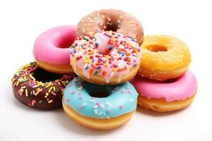 donuts white isolated background Food Photography AI Generated photo