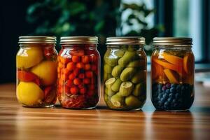 canned fruit in The kitchen table Food Photography AI Generated photo