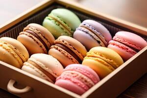 macaroon box in The kitchen table Food Photography AI Generated photo