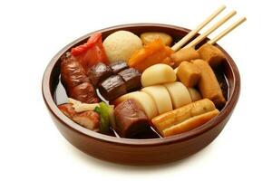 oden japanese white isolated background Food Photography AI Generated photo