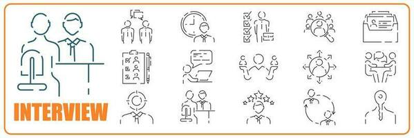 Interview line icons set. Business job vector management meeting icon. Work employee and career. Progress and Personal Development.