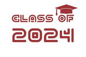 Class of 2024 graduation design template, Set graduation cap with laurel wreath in gold color vector