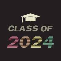 Class of 2024 t shirt design. Class of 2024, word lettering script banner. Congrats Graduation lettering with academic cap. Template for design party high school or college, graduate invitations. vector