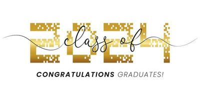 Vector illustration of gold design for graduation ceremony. Class of 2024. Congratulations graduates typography design template for shirt, stamp, logo, card, invitation etc.