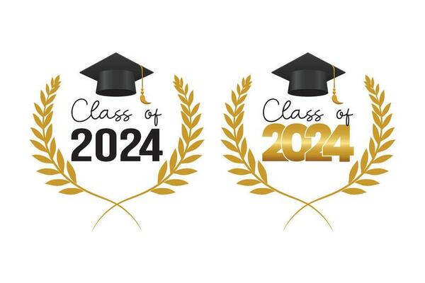 Class of 2024 graduation design template Set graduation cap with laurel wreath in gold color 26544150 Vector Art at Vecteezy