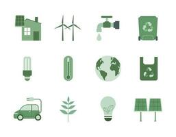 conjunto de verde ecología plano iconos, alternativa verde energía recursos, usable para marca y naturaleza logo, ecología naturaleza elemento conceptos. vector diseño ilustración.