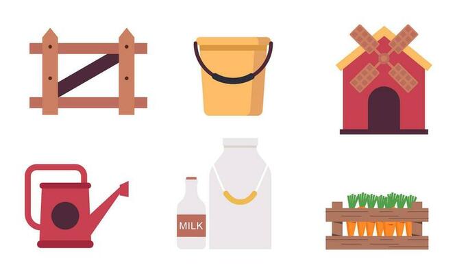 Set of farm house and nature elements logo