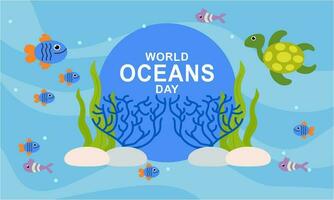 World ocean day cartoon illustration with underwater scenery dedicated vector