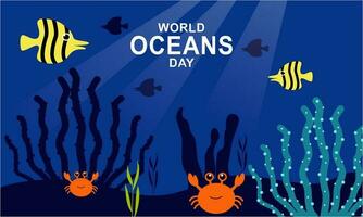 World ocean day cartoon illustration with underwater scenery dedicated vector