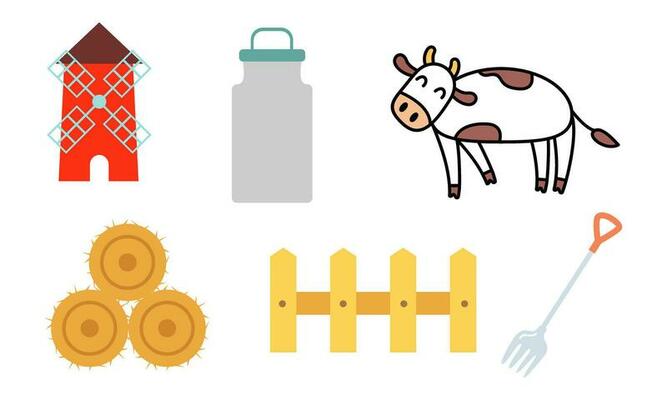 Set of farm house and nature elements logo
