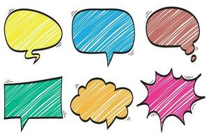 Set of isolated hand drawn speech bubbles. colored doodles, Doodle set elements. Vector illustration.