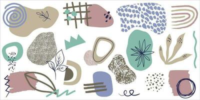 Set of trendy doodles and abstract nature icons on isolated white background. Big summer collection, unusual organic shapes in freehand matisse art style. Including vector