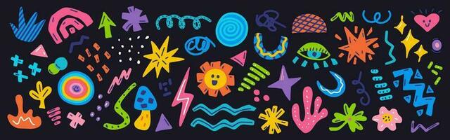 Set colorful various hand drawn shapes and doodle objects, abstract elements for modern design, vector illustration