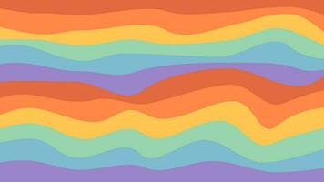 Groovy rainbow waves background. Psychedelic retro abstract backdrop. Curve colorful stripes vector design in 60-70s hippie style. Trippy funky banner template
