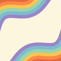 Retro abstract background with groovy rainbow waves and copy space in centre. Funky square vector template in doodle style for cover, banner, posters, social media posts